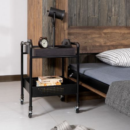 Mesa auxiliar de almacenamiento con red de hierro y tubería industrial - Mesa auxiliar de almacenamiento con red de hierro y tubería industrial